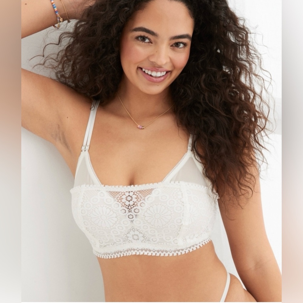 AERIE REAL POWER WIRELESS PUSH UP JOY LACE BRA 34C NWT